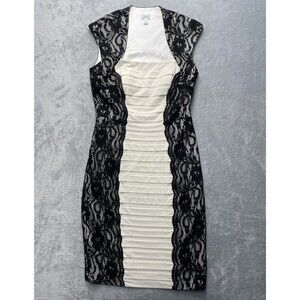 VTG Cache Ivory Black Lace Trim Pleated Professional Evening Dress Women 2
